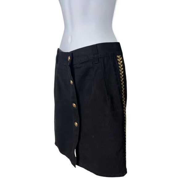 DAKOTA BLUE Star Black Vintage 90’s Jean Denim Gold Detail Skirt Size 11 - Picture 3 of 7